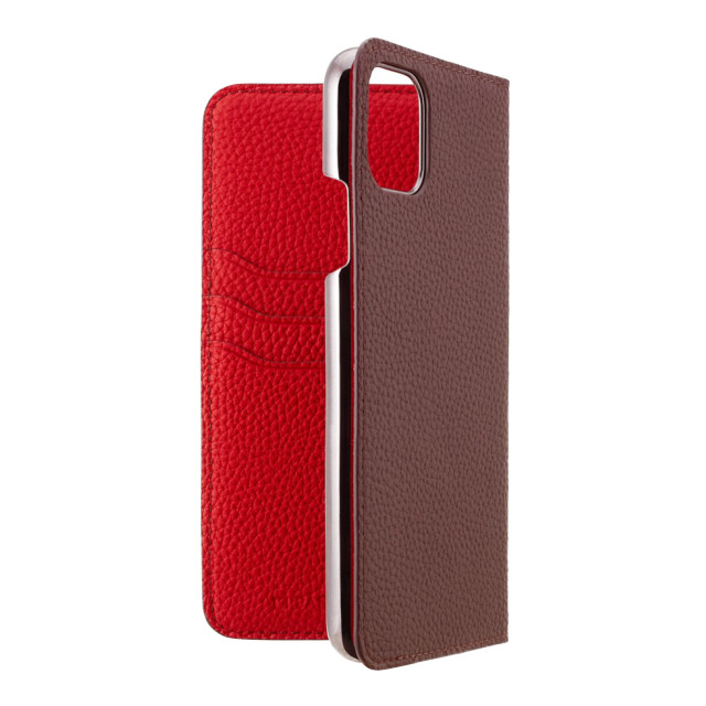 【iPhone11 Pro Max ケース】German Shrunken Calf Folio Case (Dark Brown×Red)サブ画像