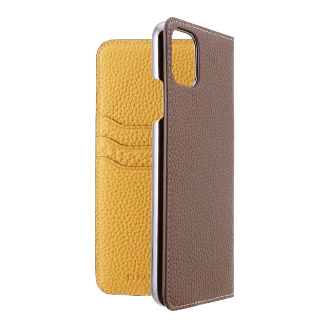 【iPhone11 Pro Max ケース】German Shrunken Calf Folio Case (Taupe×Yellow)サブ画像