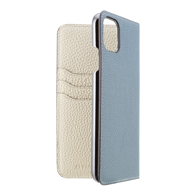 【iPhone11 Pro Max ケース】German Shrunken Calf Folio Case (Light Blue×Milkshake White)goods_nameサブ画像