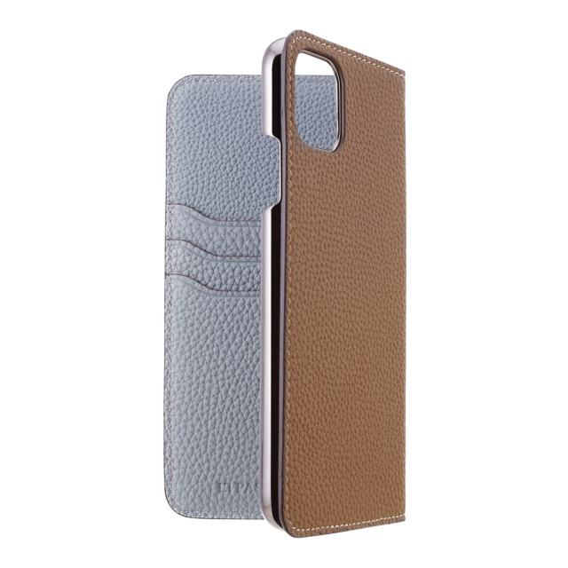 【iPhone11 Pro Max ケース】German Shrunken Calf Folio Case (Taupe×Light Blue)サブ画像