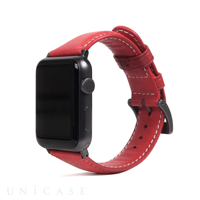 【Apple Watch バンド 45/44/42mm】Italian Minerva Box Leather (レッド) for Apple Watch SE(第2/1世代)/Series9/8/7/6/5/4/3/2/1