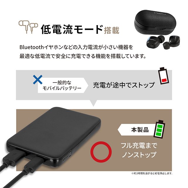 USB Type-Cケーブル付属 小型軽量モバイルバッテリー 5000mAh USB Type-C入出力＋ USB Type-A出力 (ブラック)サブ画像