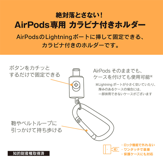 【AirPods(第3/2/1世代)/AirPods Pro】カラビナ付ホルダー (ブラック)サブ画像
