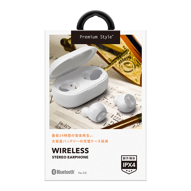 【完全ワイヤレスイヤホン】Bluetooth 5.0搭載 トゥルーワイヤレス ステレオイヤホン (大容量バッテリー内臓タイプ) ホワイトサブ画像