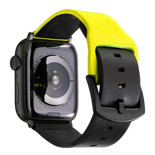 【Apple Watch バンド 41/40/38mm】“NEON” Italian Genuine Leather Watchband (Neon Yellow/Black) for Apple Watch SE(第2/1世代)/Series9/8/7/6/5/4/3/2/1サブ画像