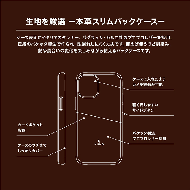 【iPhone12 mini ケース】[NUNO]本革バックケース (ネイビー)サブ画像