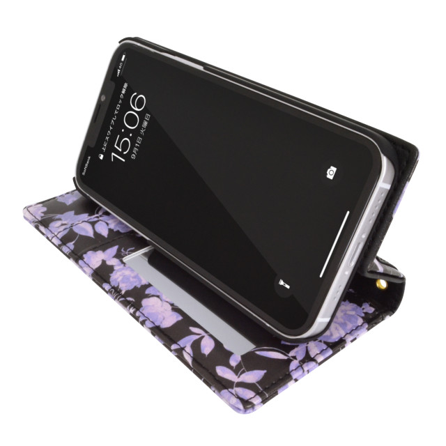 【iPhone12 mini ケース】rienda スクエア手帳 (Gentle Flower/ブラック)goods_nameサブ画像