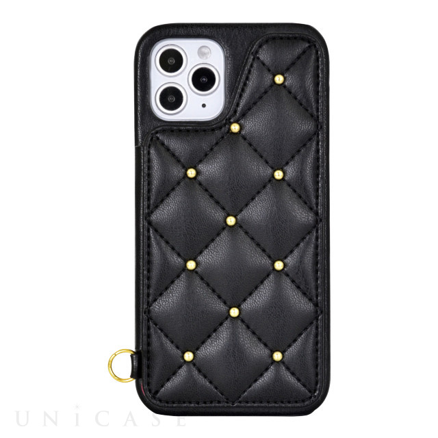 【iPhone12/12 Pro ケース】CECIL McBEE キルティング背面ケース (BLACK)