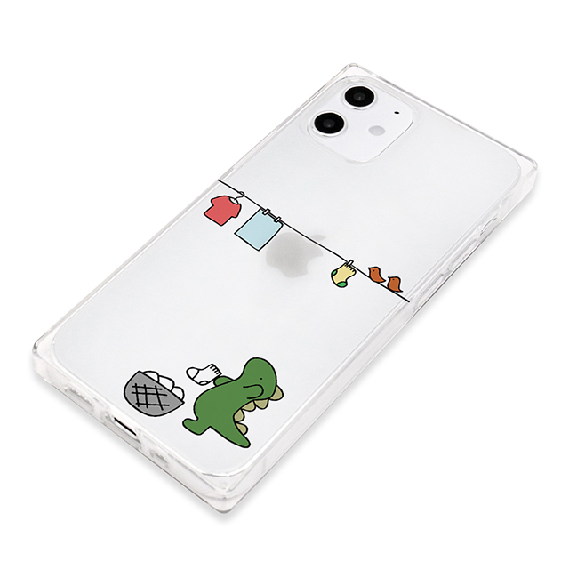 【iPhone12 mini ケース】ソフトスクウェアケース (おしごとザウルス-お洗濯 グリーン)サブ画像