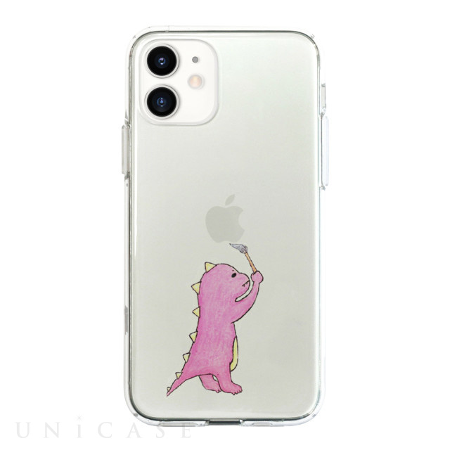 【iPhone12 mini ケース】ソフトクリアケース (お絵かきザウルス ピンク)