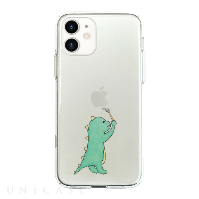 【iPhone12/12 Pro ケース】ソフトクリアケース (お絵かきザウルス グリーン)