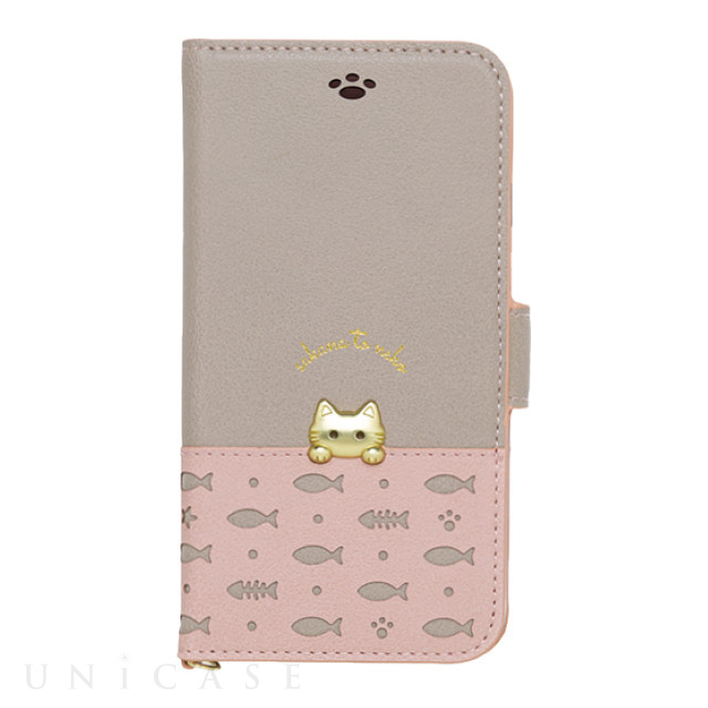 【iPhone12 mini ケース】手帳型ケース sakana to neko (Aタイプ Pink Gray)