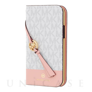 【iPhone12 mini ケース】FOLIO CASE 2 TONE with TASSEL CHARM (Bright White / Pink)