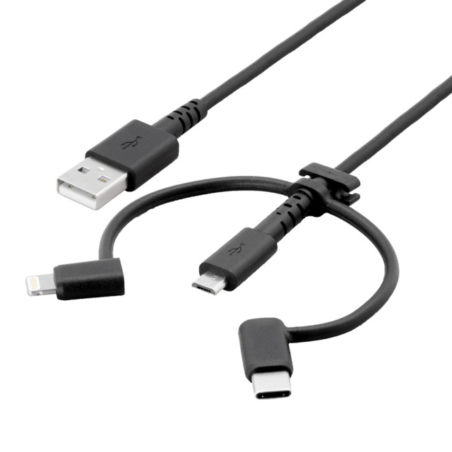 3 in 1 Lightningアダプター＆USB Type-Cアダプター付き USB Type-A to microUSB 超タフストロング ストレートケーブル (ブラック/2m)goods_nameサブ画像
