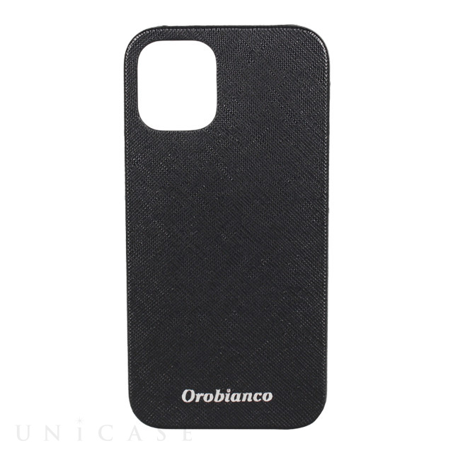 【iPhone12 mini ケース】“サフィアーノ調” PU Leather Back Case (ブラック)