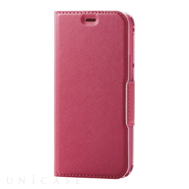 【iPhone12 mini ケース】レザーケース UltraSlim Flowers 磁石付き 手帳型 (ディープピンク)