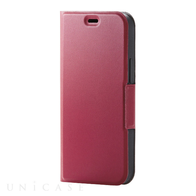 【iPhone12 mini ケース】レザーケース UltraSlim 磁石付き 手帳型 (レッド)