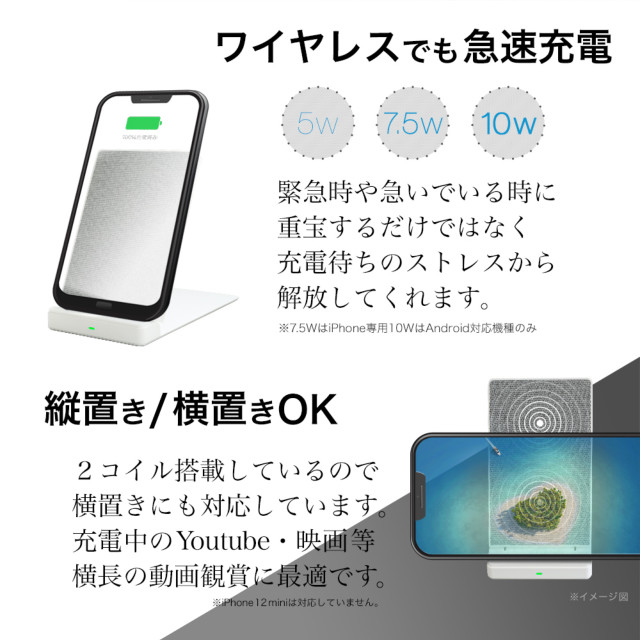 急速充電対応 ファブリック調デザイン 卓上スタンド型 Qi ワイヤレス充電器スタンド STANQi OWL-QI10W05シリーズ (グレー)サブ画像