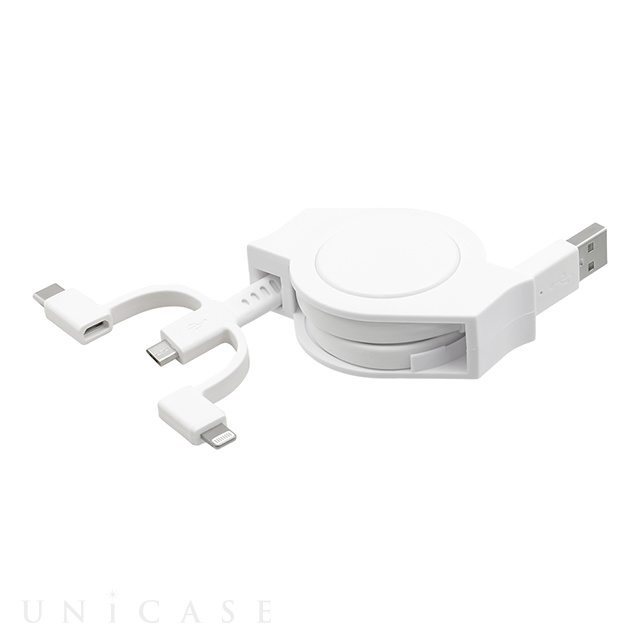 Lightning＋USB Type-C＋microUSB マルチコネクタータイプ 超タフ巻き取り 3 in 1 ケーブル OWL-CBRKMLCシリーズ (ホワイト)