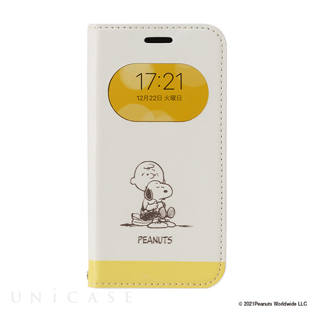 【iPhone12 mini ケース】PEANUTS/フリップ窓付きダイアリーケース (CB/イエロー)