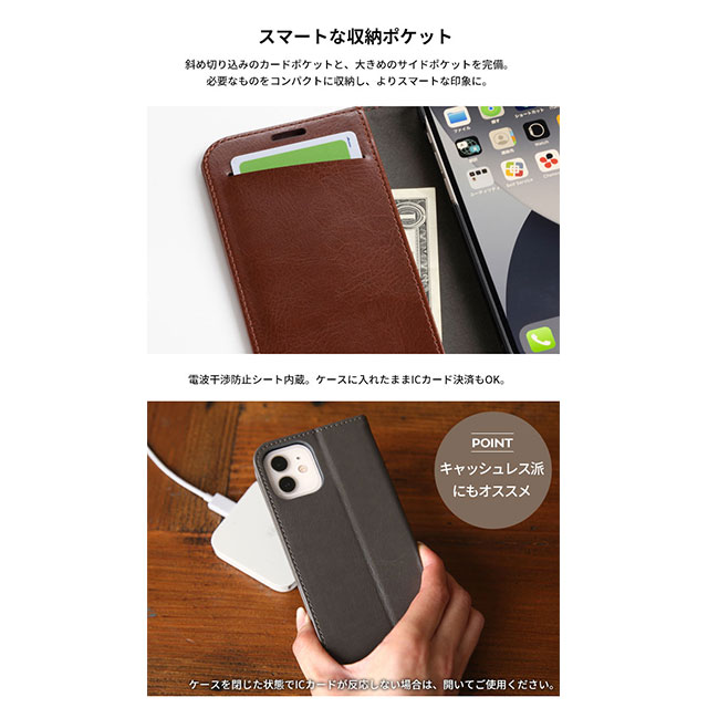 【iPhone12 mini ケース】スタンド機能付きダイアリーケース (ブラック)サブ画像