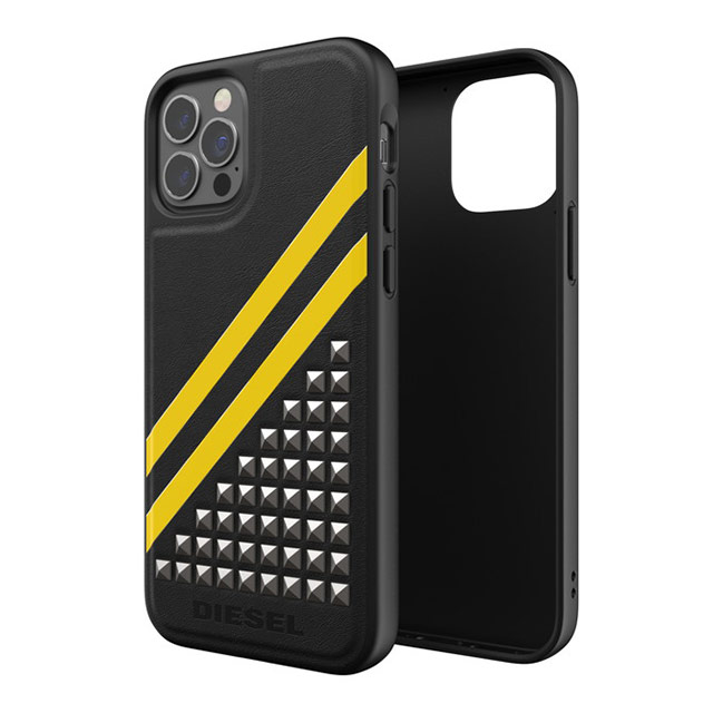 【iPhone12/12 Pro ケース】Leather Stud (Black/Yellow)サブ画像