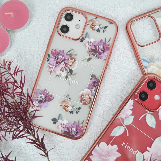 【iPhone12 mini ケース】rienda メッキクリアケース (Brilliant Flower/バーガンディー)サブ画像