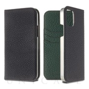 【iPhone11 ケース】German Shrunken Calf Folio Case (Black×Vert Anglais)