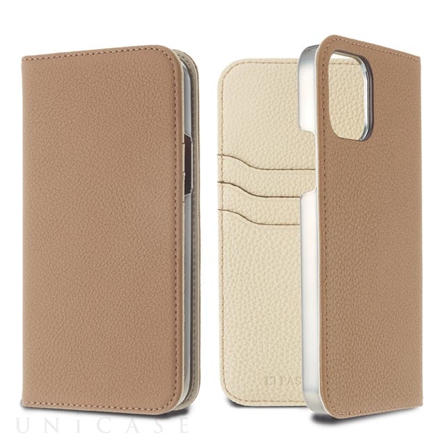 【iPhone11 Pro ケース】German Shrunken Calf Folio Case (Taupe×White)