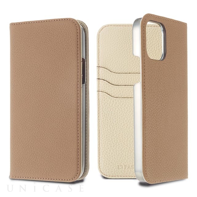 【iPhone11 Pro Max ケース】German Shrunken Calf Folio Case (Taupe×White)