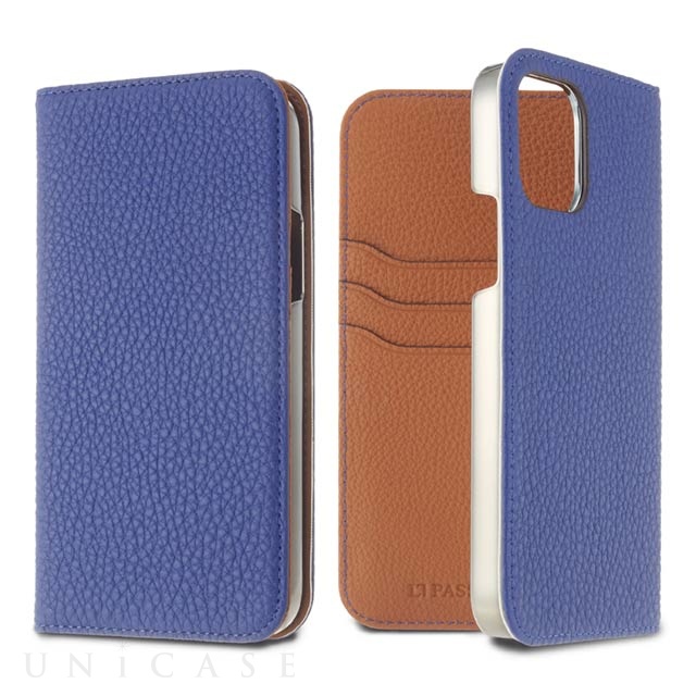 【iPhone12 Pro Max ケース】German Shrunken Calf Folio Case (Electric Blue×Gold)