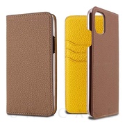 【iPhone12 Pro Max ケース】German Shrunken Calf Folio Case (Taupe×Yellow)