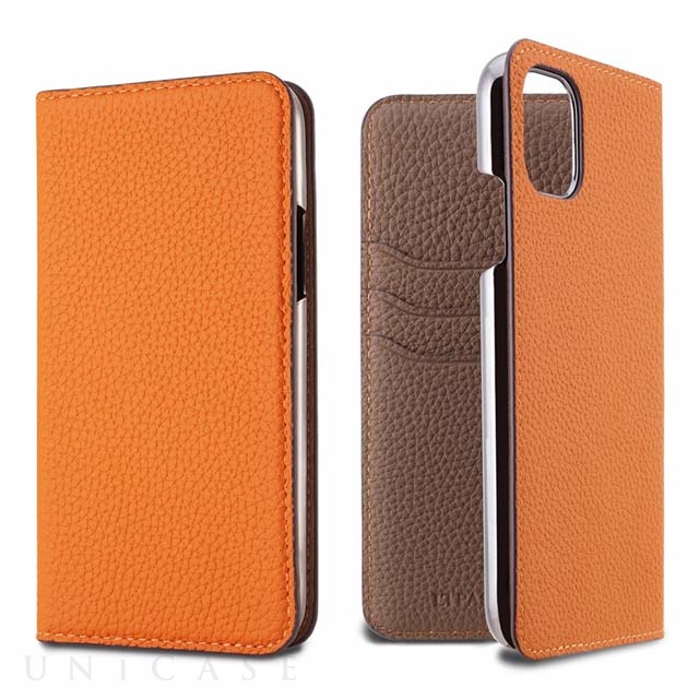 【iPhone12 Pro Max ケース】German Shrunken Calf Folio Case (Orange×Taupe)