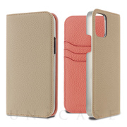 【iPhone12/12 Pro ケース】German Shrunken Calf Folio Case - MagSafe (Light Gray×Pink)