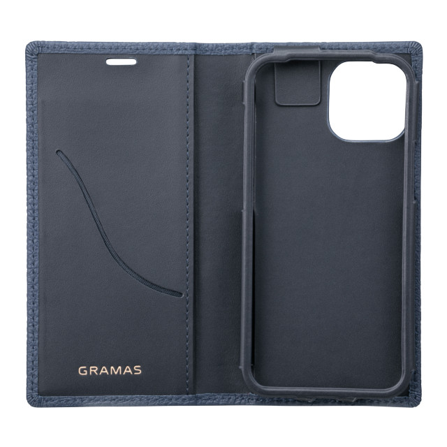 【iPhone13 mini/12 mini ケース】German Shrunken-calf Genuine Leather Book Case (Navy)サブ画像