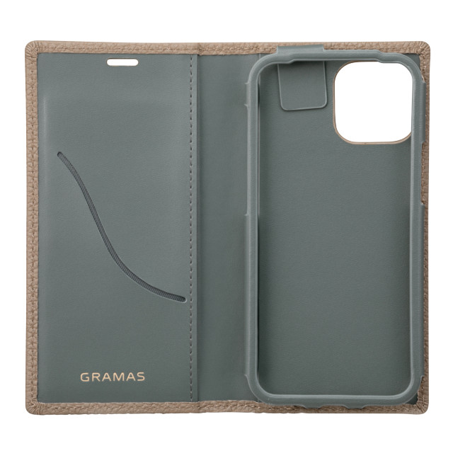 【iPhone13 mini/12 mini ケース】German Shrunken-calf Genuine Leather Book Case (Taupe)サブ画像