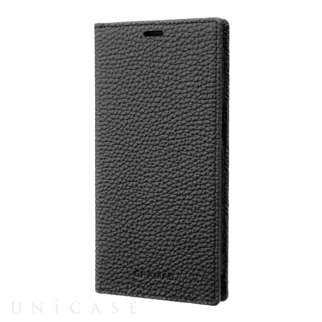 【iPhone13 ケース】German Shrunken-calf Genuine Leather Book Case (Black)