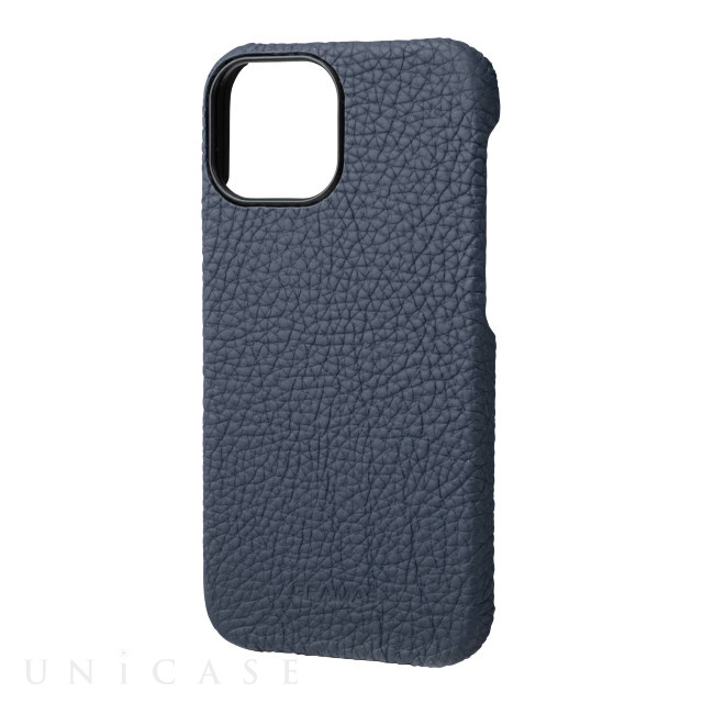 【iPhone13 mini/12 mini ケース】German Shrunken-calf Leather Shell Case (Navy)