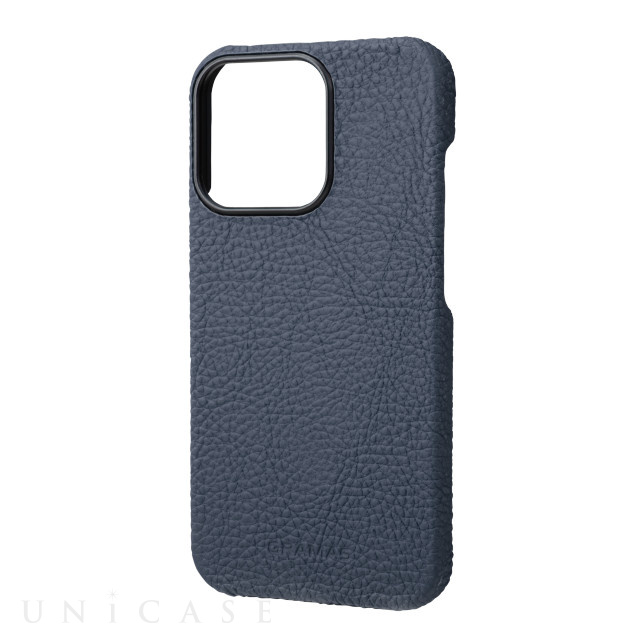 【iPhone13 Pro ケース】German Shrunken-calf Leather Shell Case (Navy)