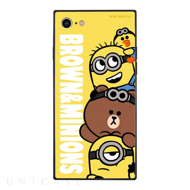 【iPhoneSE(第3/2世代)/8/7 ケース】BROWN＆MINIONS スクエアガラスケース (集合)