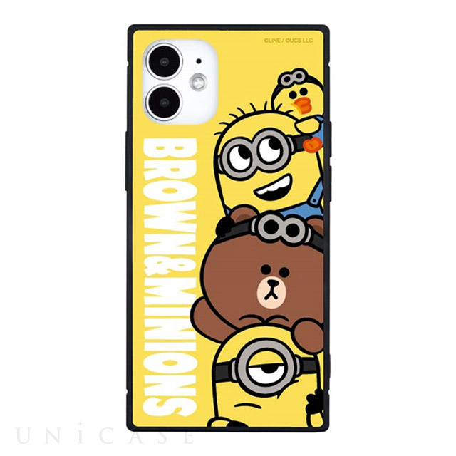 【iPhone12 mini ケース】BROWN＆MINIONS スクエアガラスケース (集合)