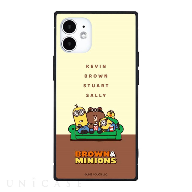 【iPhone12 mini ケース】BROWN＆MINIONS スクエアガラスケース (ソファ)