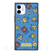 【iPhone12 mini ケース】BROWN＆MINIONS スクエアガラスケース (総柄)