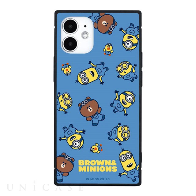 【iPhone12 mini ケース】BROWN＆MINIONS スクエアガラスケース (総柄)