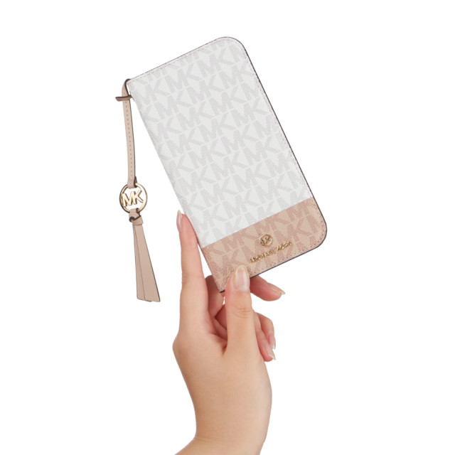 【iPhone13 ケース】Folio Case 2-Tone Signature with Tassel Charm (Bright White/Ballet)サブ画像