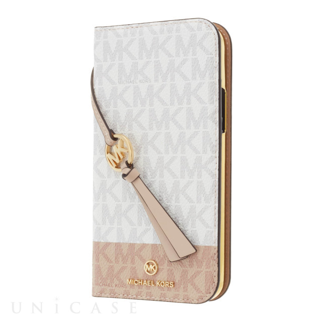 【iPhone13 ケース】Folio Case 2-Tone Signature with Tassel Charm (Bright White/Ballet)