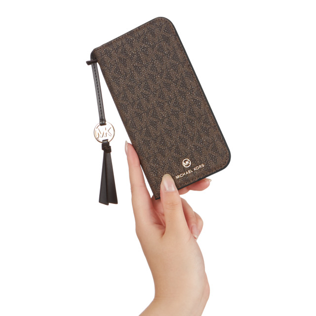 【iPhone13 Pro ケース】Folio Case Edge Corting with Tassel Charm (Brown/Black)サブ画像