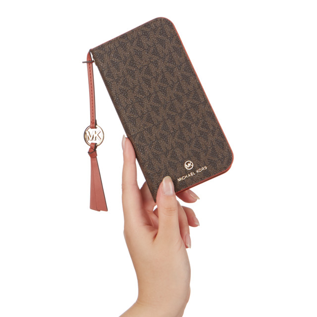 【iPhone13 Pro ケース】Folio Case Edge Corting with Tassel Charm (Brown/Red)サブ画像