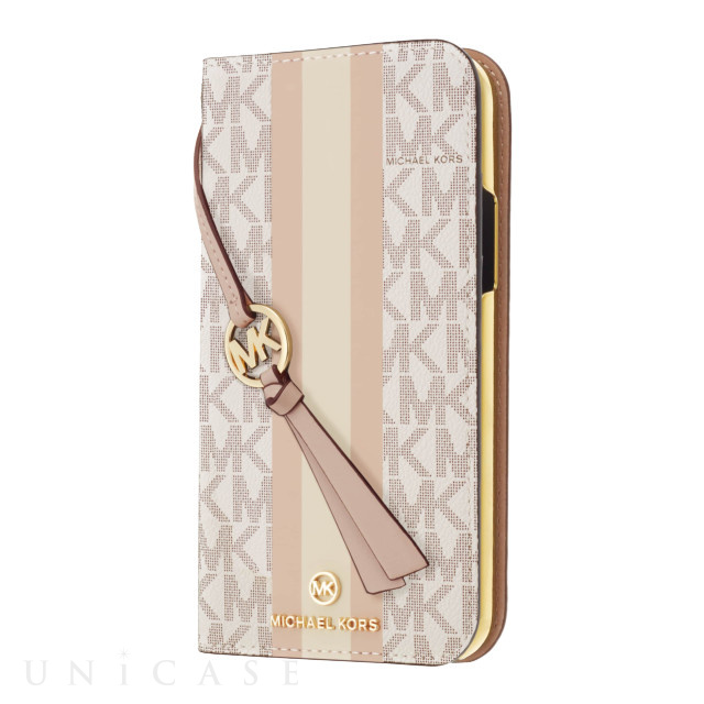 【iPhone13 ケース】Folio Case Stripe with Tassel Charm (Vanilla)