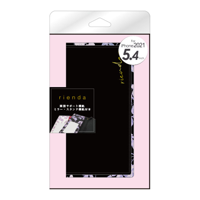 【iPhone13 mini ケース】rienda スクエア手帳 (Gentle Flower/ブラック)goods_nameサブ画像